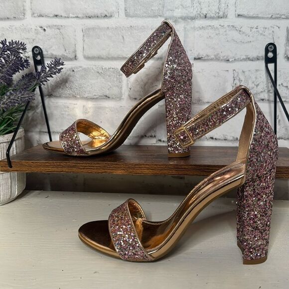 Herstyle Sequins Open Toe Pumps 4” Dress Formal Dance Party Size 7 - Picture 2 of 15